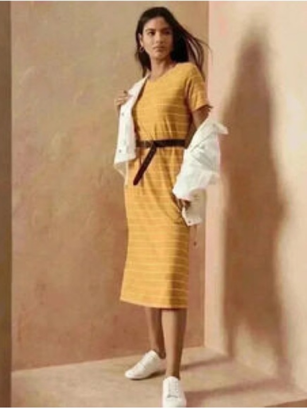 Banana Republic Mustard Yellow Striped Midi Dress